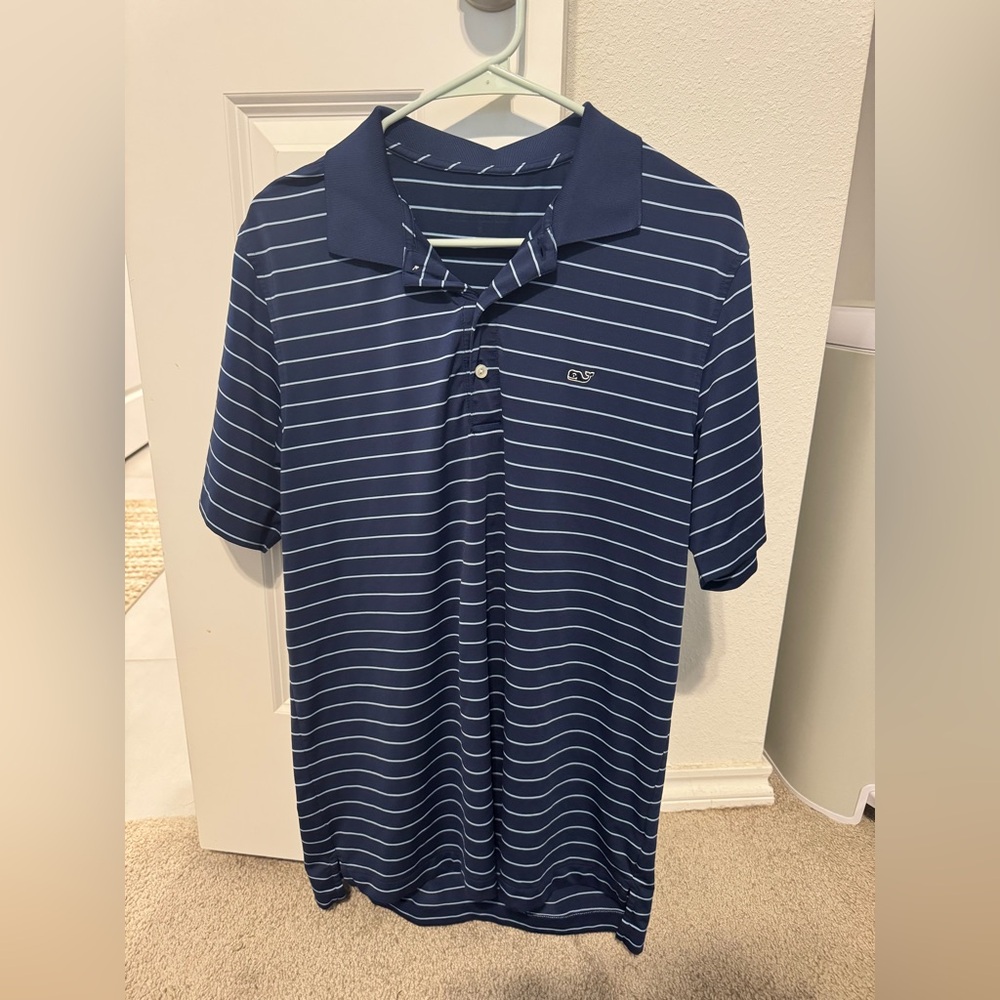 Vineyard vines Men's Blue Striped Polo Shirt small